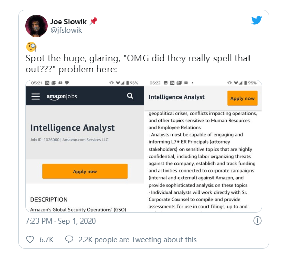 
亚马逊公布招聘广告后删除 职位任务包罗观察工会维权|tyc7111cc太阳成集团(图1)